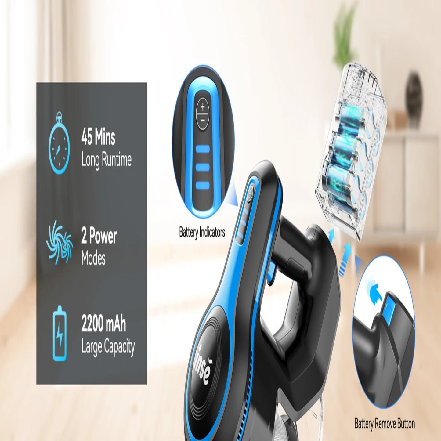 Electric shaver with features highlighted on a gray background