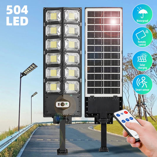 12000 Lumen solar motion street light delivering powerful LED illumination for expansive outdoor spaces.