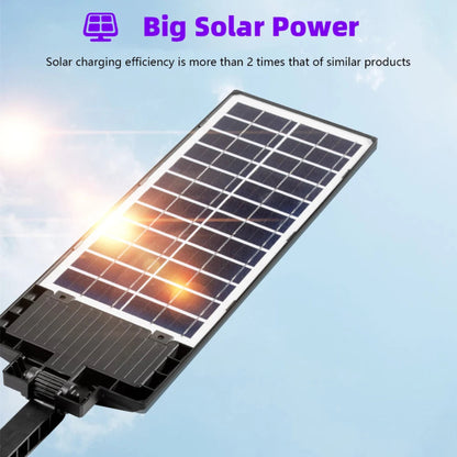 12000 Lumen solar motion street light mounted on a sturdy pole, perfect for nighttime outdoor safety.