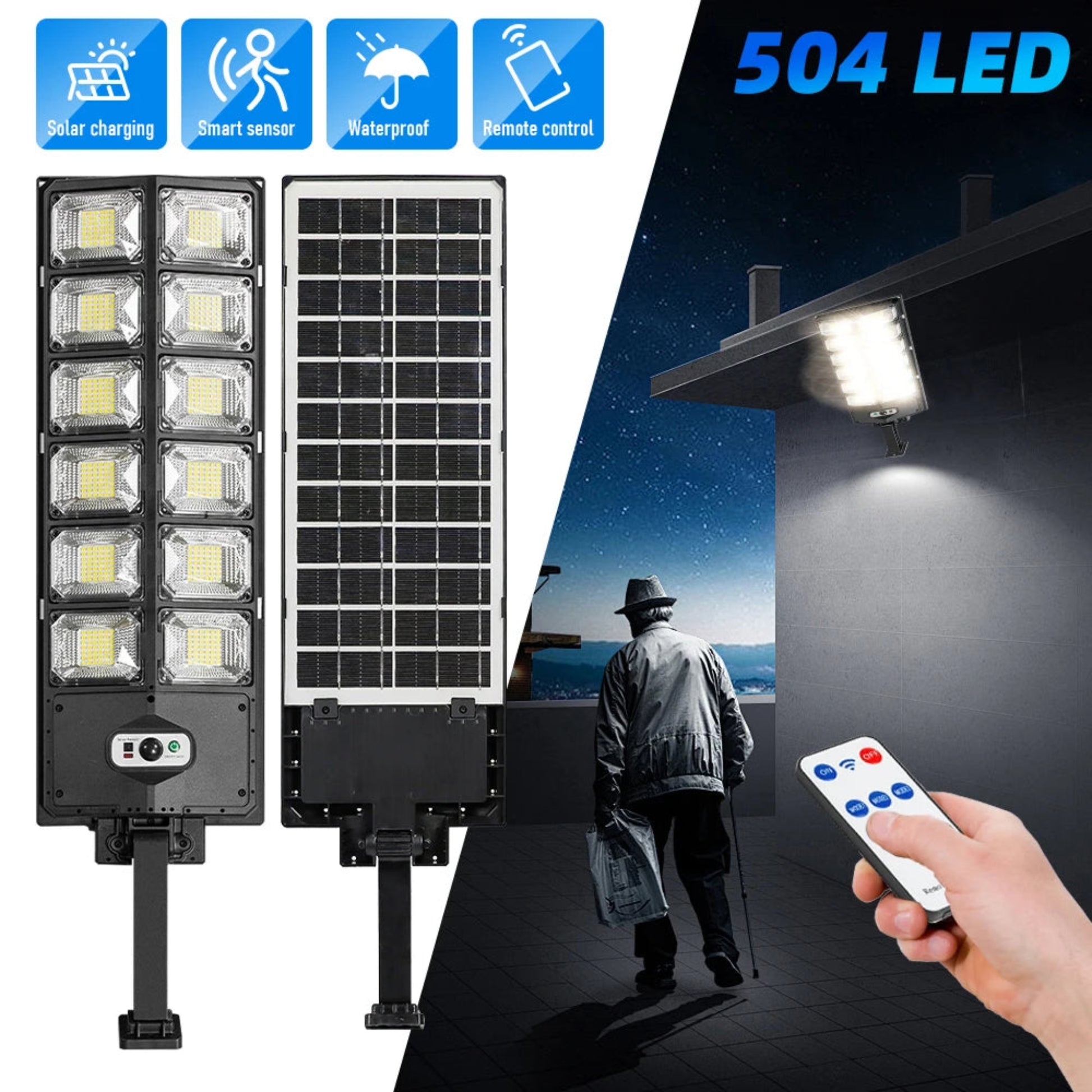 Reliable 12000 Lumen solar motion street light offering powerful illumination and enhanced outdoor security.