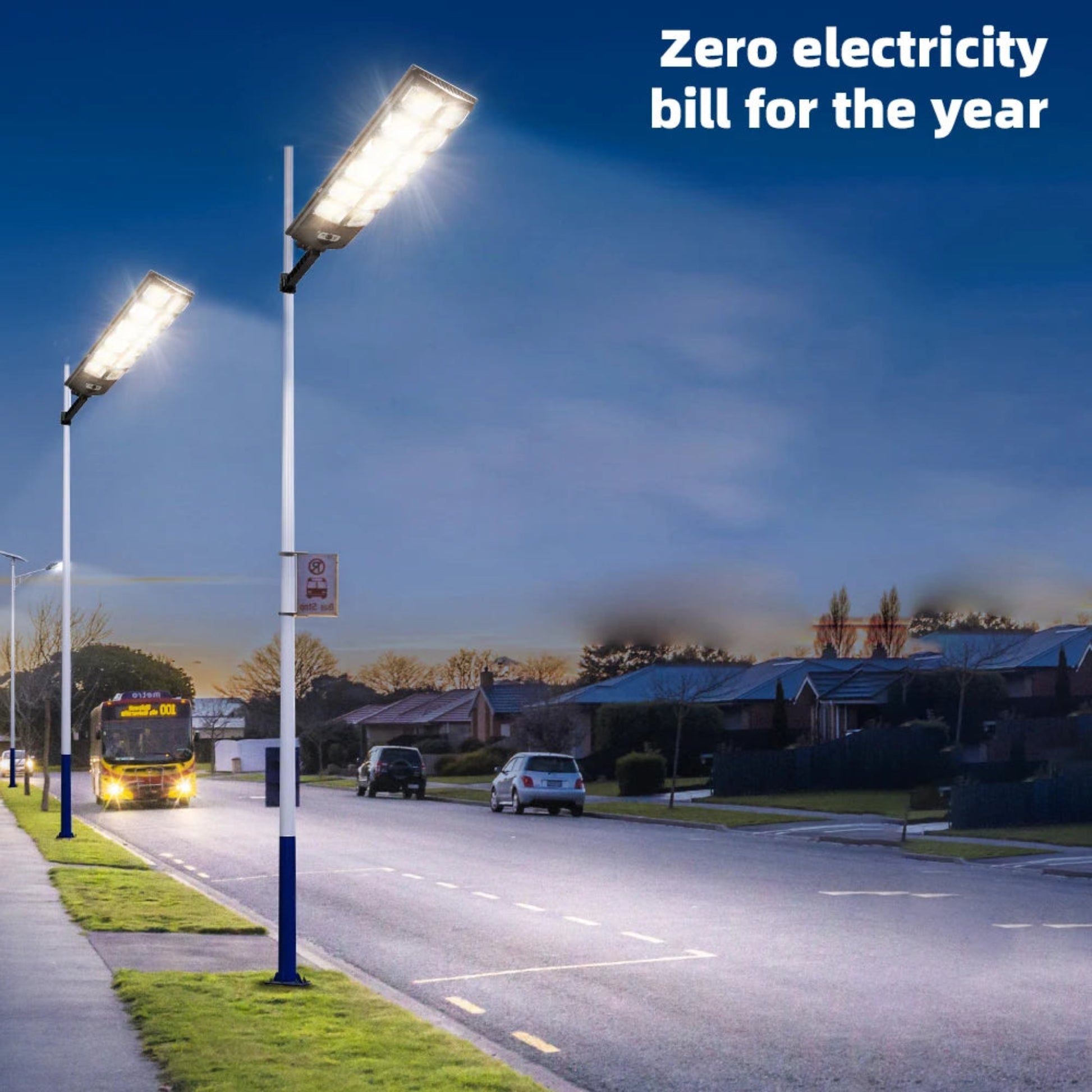 Modern solar-powered street light with 12000 lumens, ideal for illuminating parking areas and residential streets.