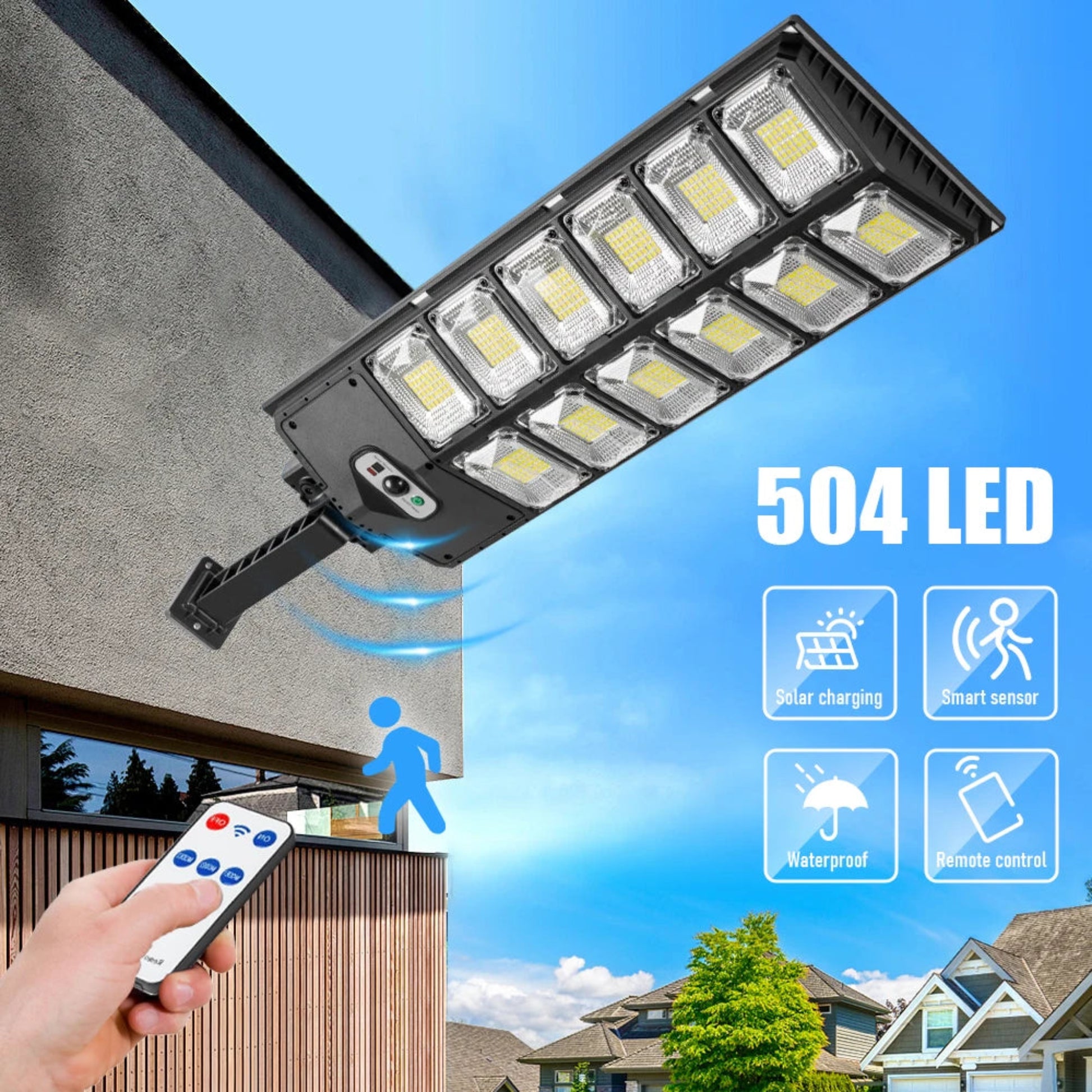 Eco-friendly solar street light with a sleek design and 12000 lumens of high-performance LED brightness.