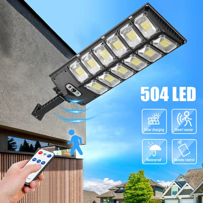Eco-friendly solar street light with a sleek design and 12000 lumens of high-performance LED brightness.
