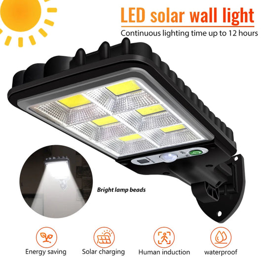 LED solar wall light with bright lamp beads and features on a white background
