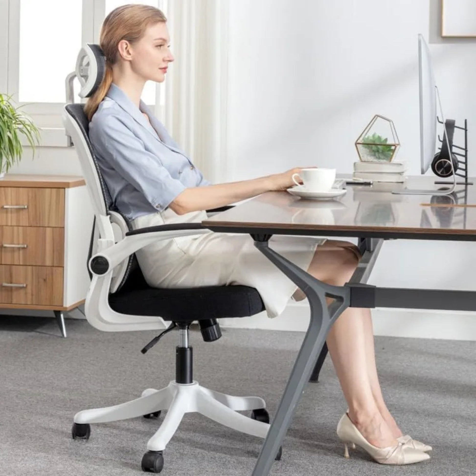 Ergonomic high-back office chair with adjustable lumbar support