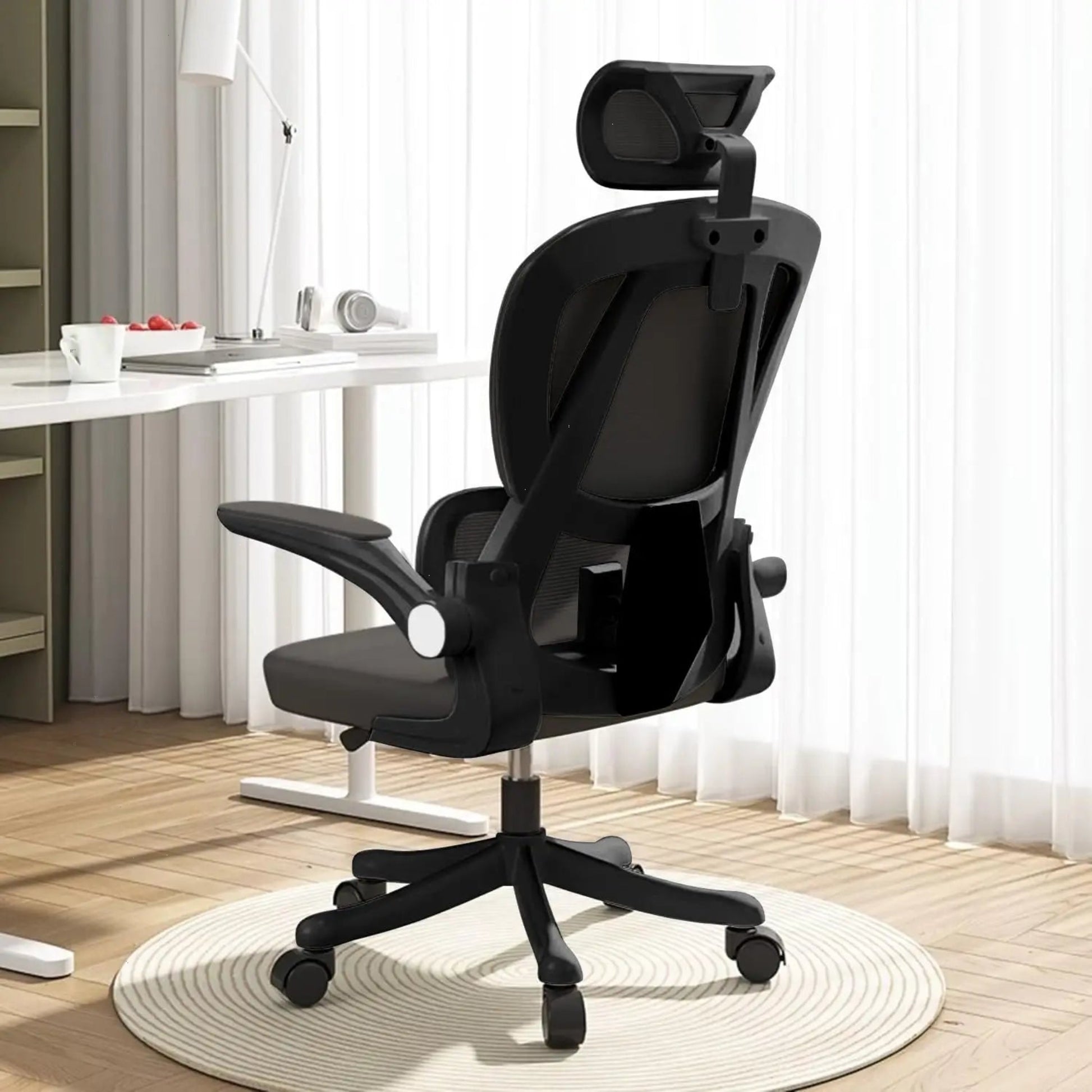Ergonomic high-back swivel chair with posture-friendly design