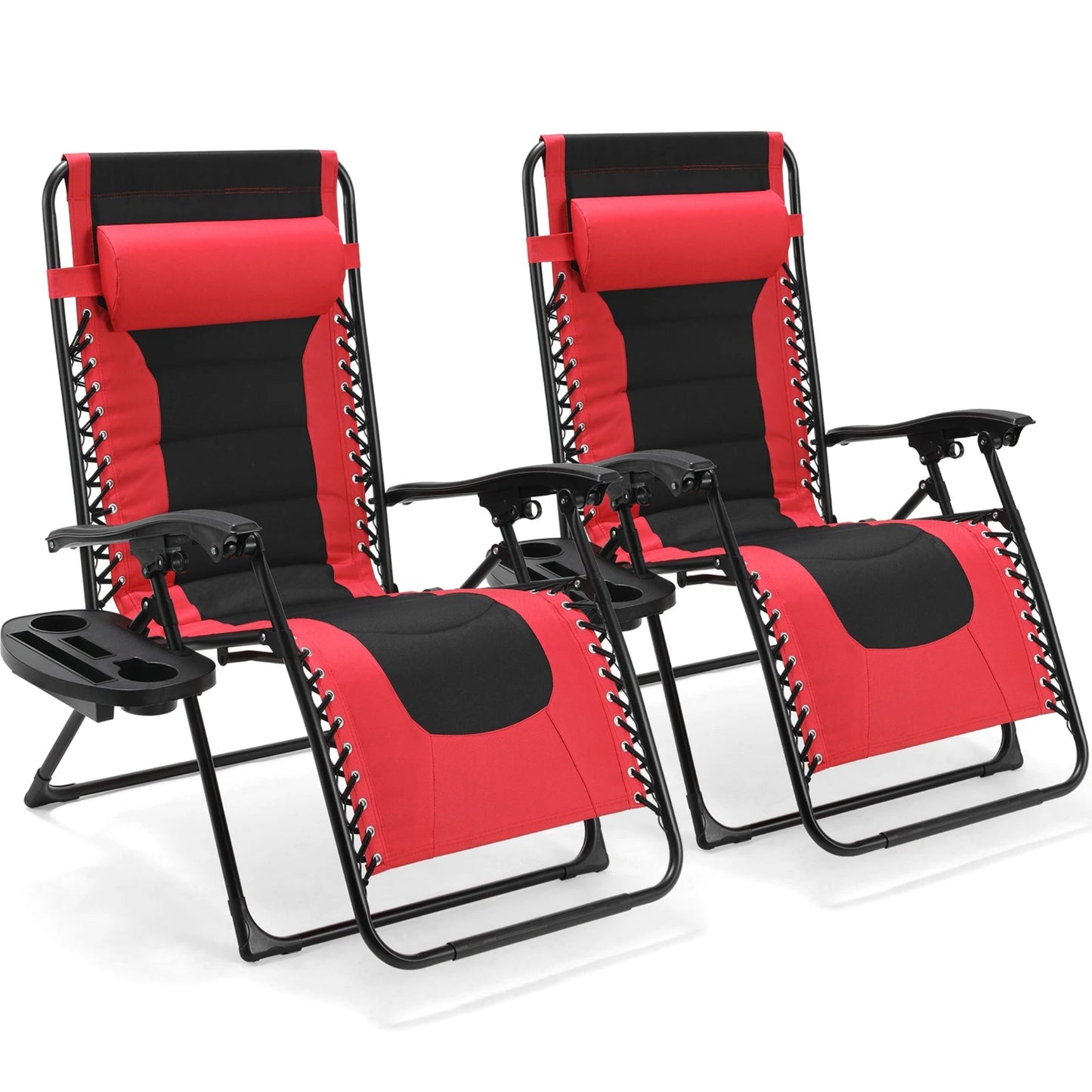 Heavy-duty zero gravity recliner with built-in cup holder and pillow