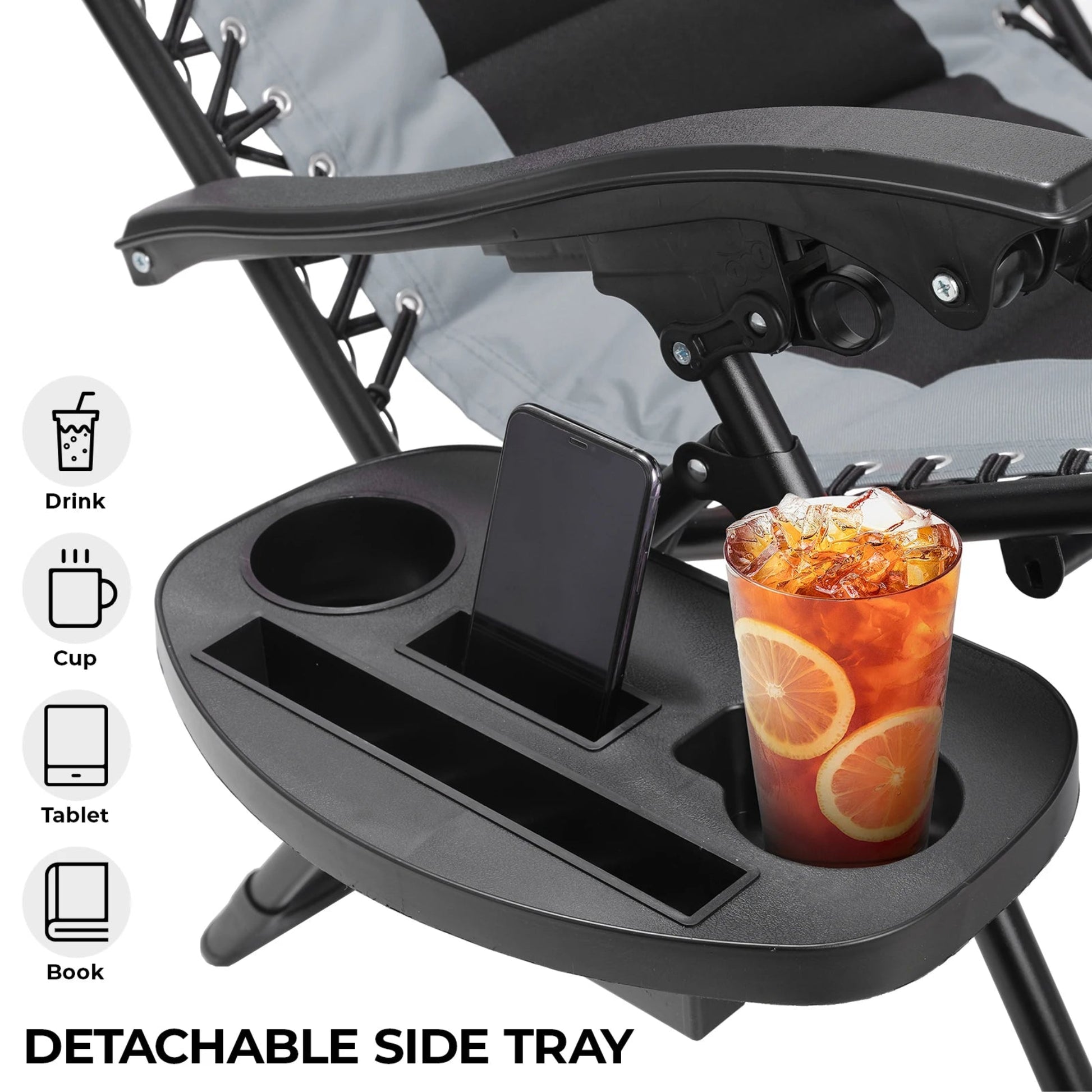 Comfortable outdoor recliner chair with padded support and cup holder