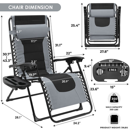 Folding zero gravity recliner with soft padding and cup holder