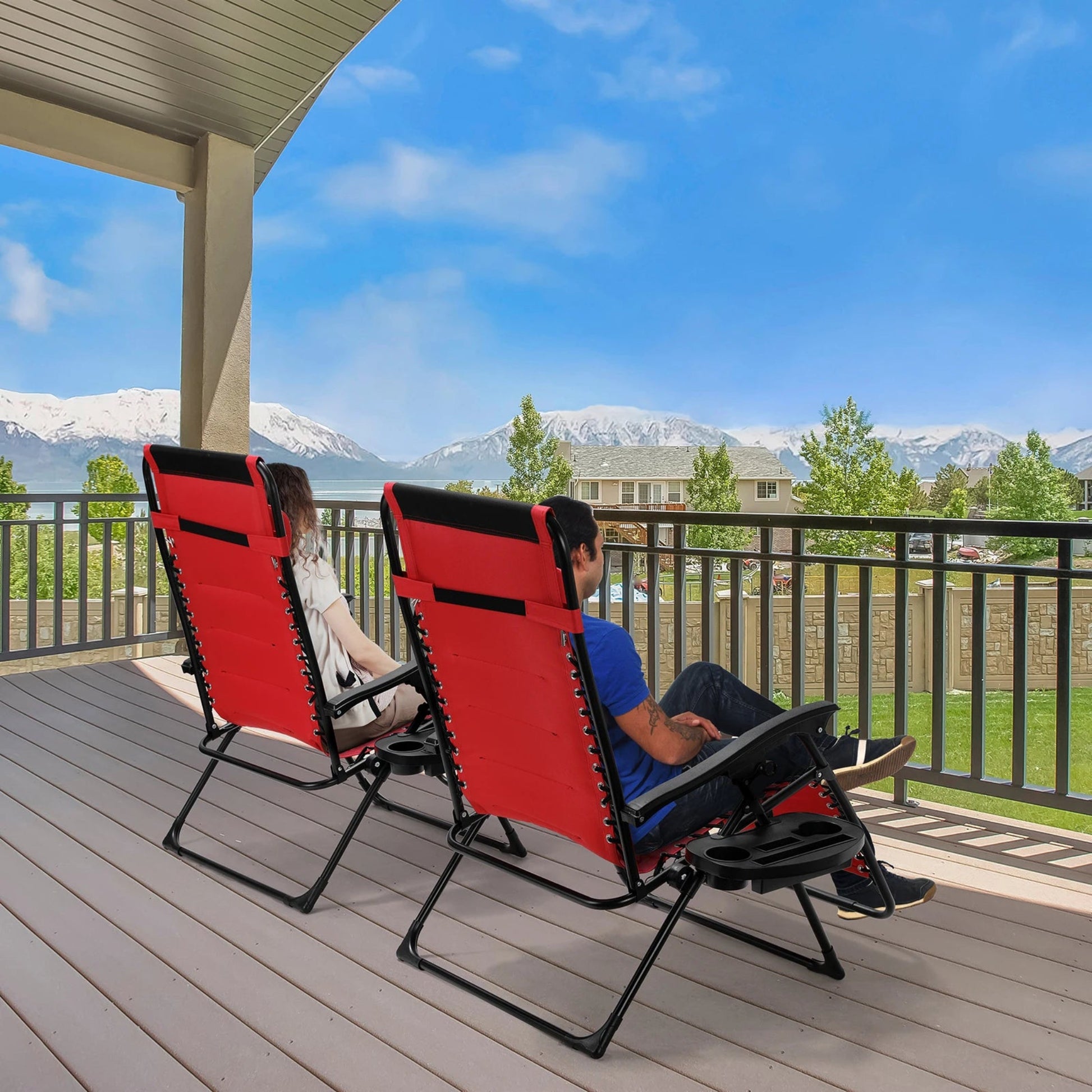Patio recliner with headrest and cup holder for zero-gravity comfort