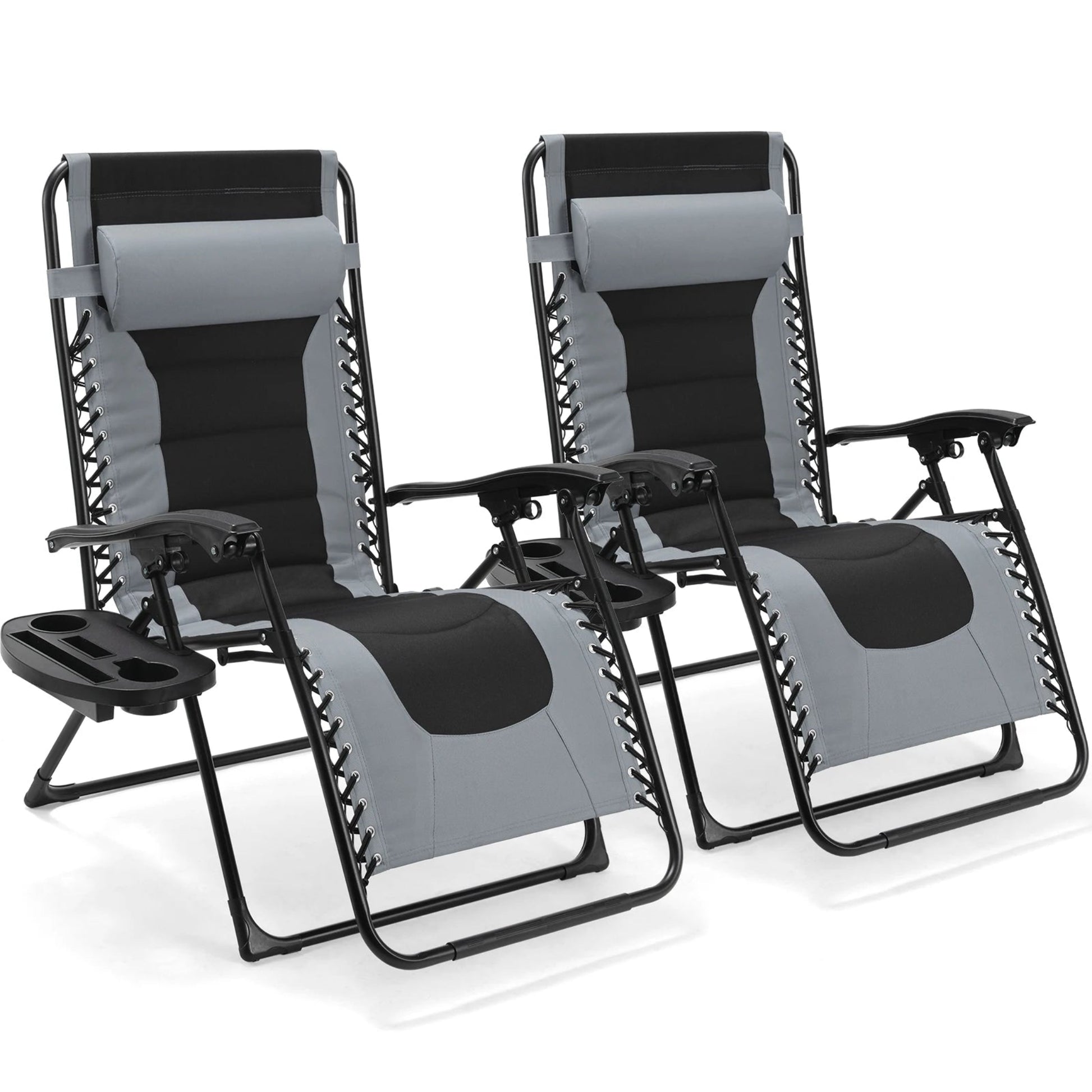 Reclining outdoor chair with cup holder and padded headrest