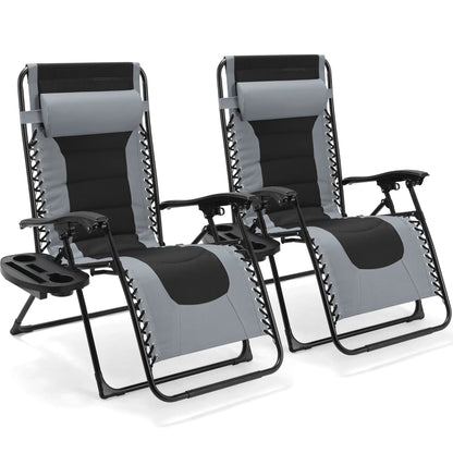 Reclining outdoor chair with cup holder and padded headrest