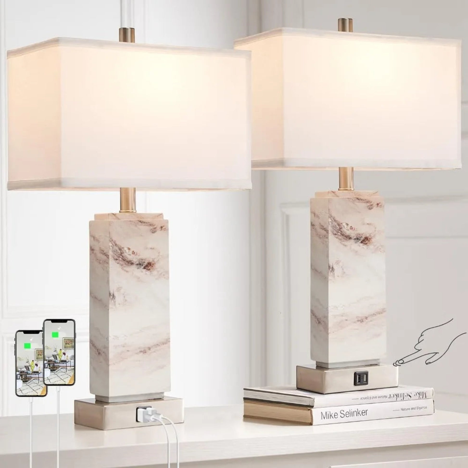 Elegant resin lamp with dual USB ports for modern convenience