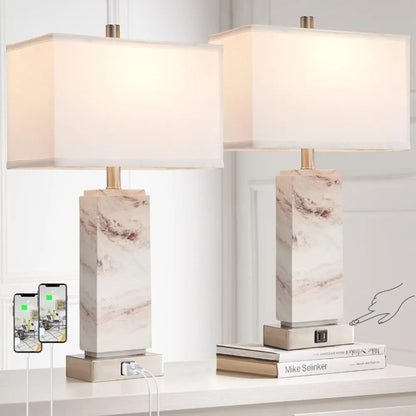 Elegant resin lamp with dual USB ports for modern convenience