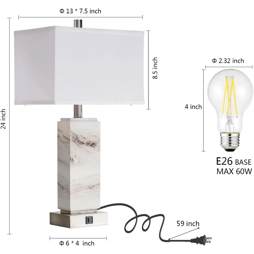 Rustic Resin Table Lamp With Dual USB Ports