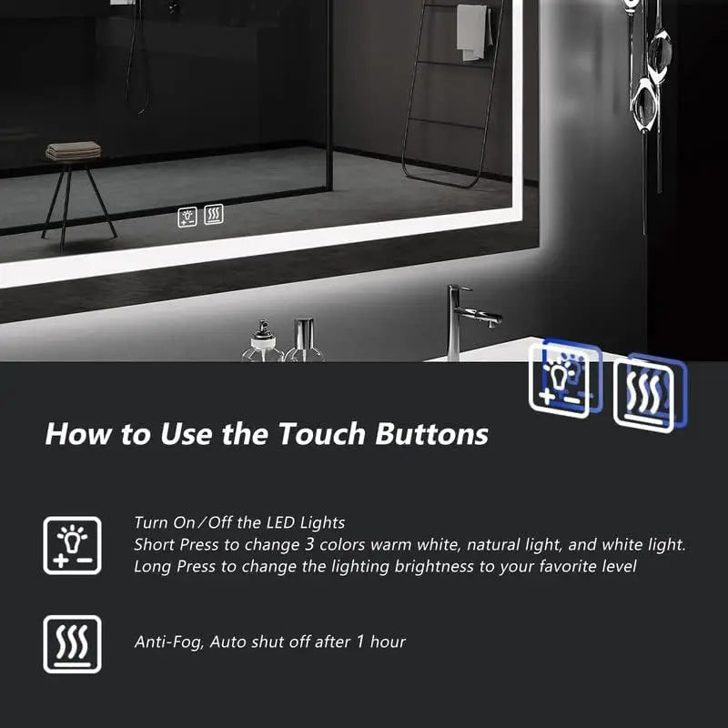 ROOMTEC LED Bathroom Mirror 48x36 Anti-Fog With Dimmable Lights