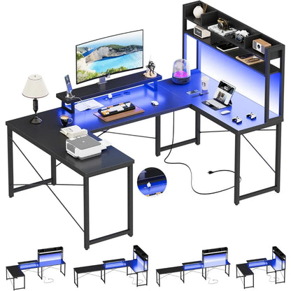 BOMP U-Shaped Office Desk with Power Outlets and LED Lights