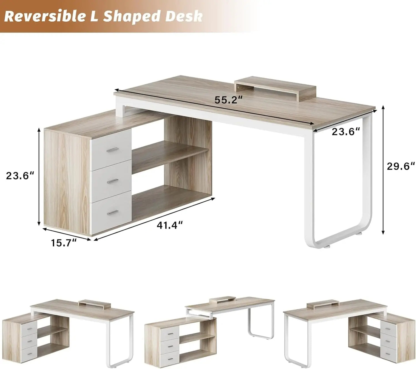 BOMP L-Shaped Office Desk with Drawers and Shelves