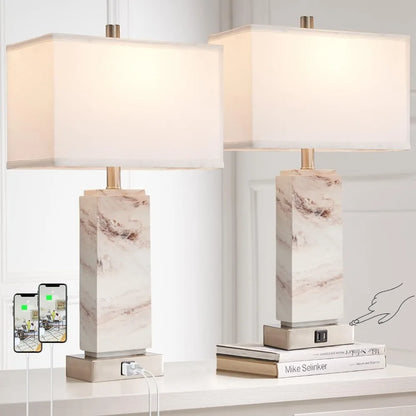 Rustic Resin Table Lamp With Dual USB Ports