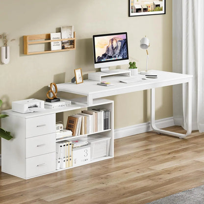 BOMP L-Shaped Office Desk with Drawers and Shelves