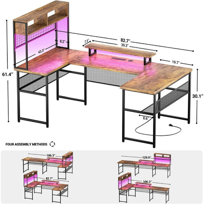 BOMP U-Shaped Office Desk with Power Outlets and LED Lights