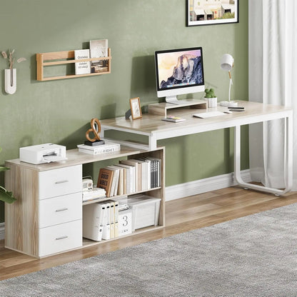 BOMP L-Shaped Office Desk with Drawers and Shelves