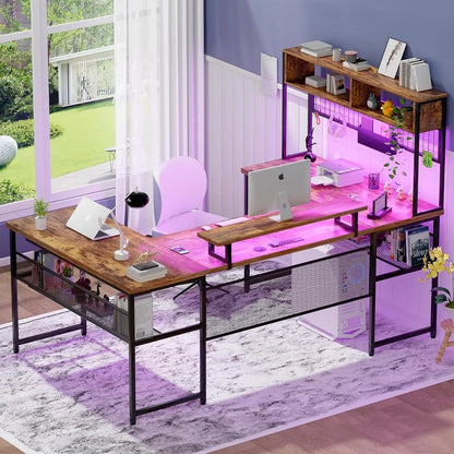 BOMP U-Shaped Office Desk with Power Outlets and LED Lights