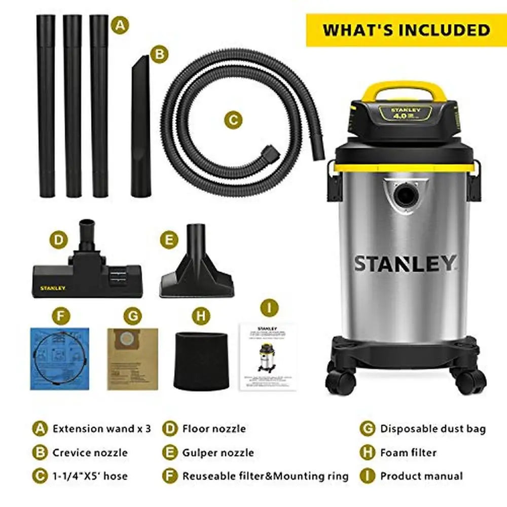 Stanley 4 Gallon Wet Dry Vacuum Stainless Steel Tank