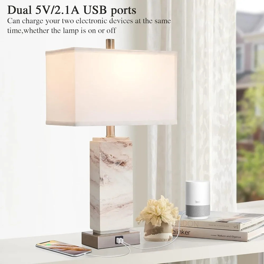 Rustic Resin Table Lamp With Dual USB Ports