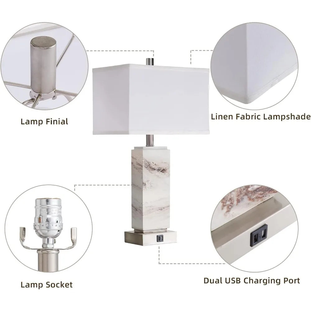 Rustic Resin Table Lamp With Dual USB Ports