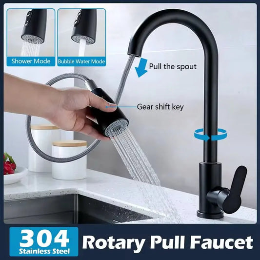 Stainless Steel Single Hole Kitchen Faucet with Pull-Out Spray