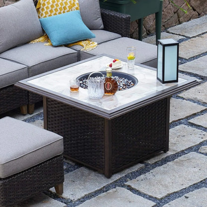 Outdoor Gas Fire Pit Table Ceramic Wicker Base