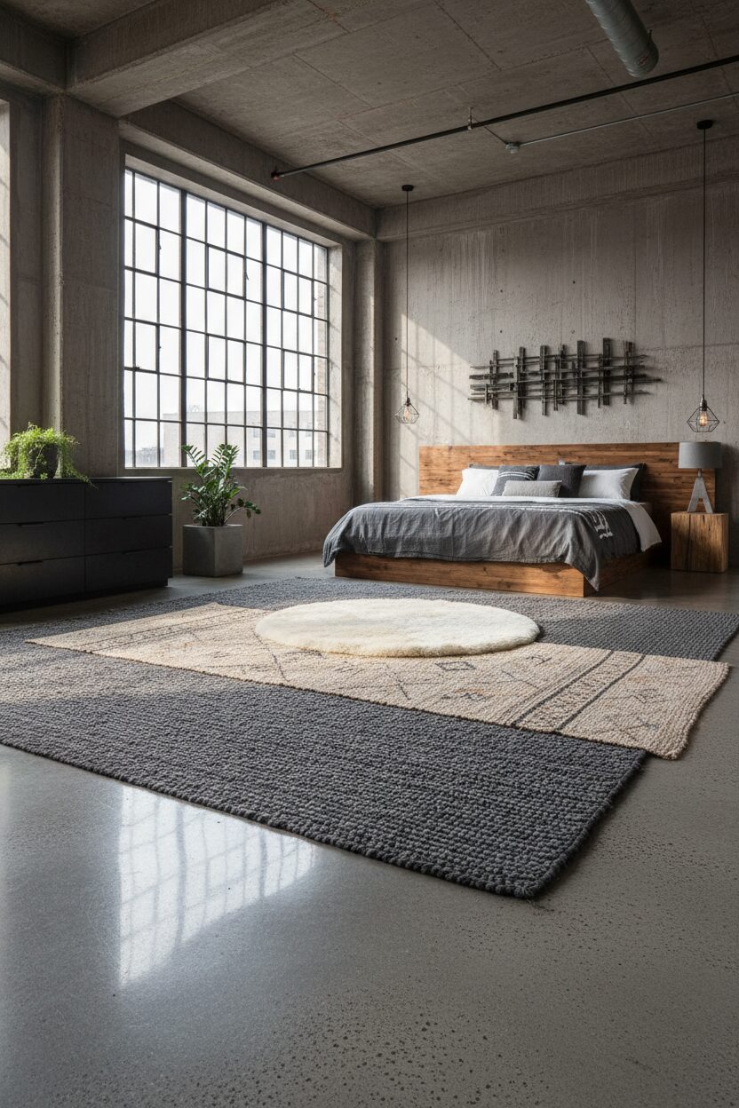 Polished Concrete Flooring with Layered Rugs