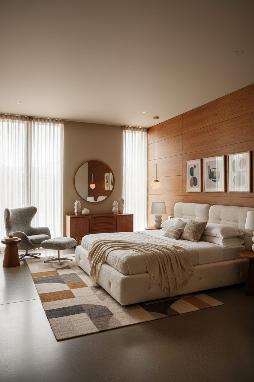 Textural Layering with Bouclé and Teak