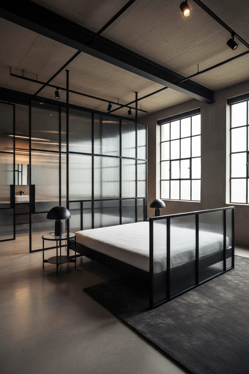 Matte Black Steel and Frosted Glass