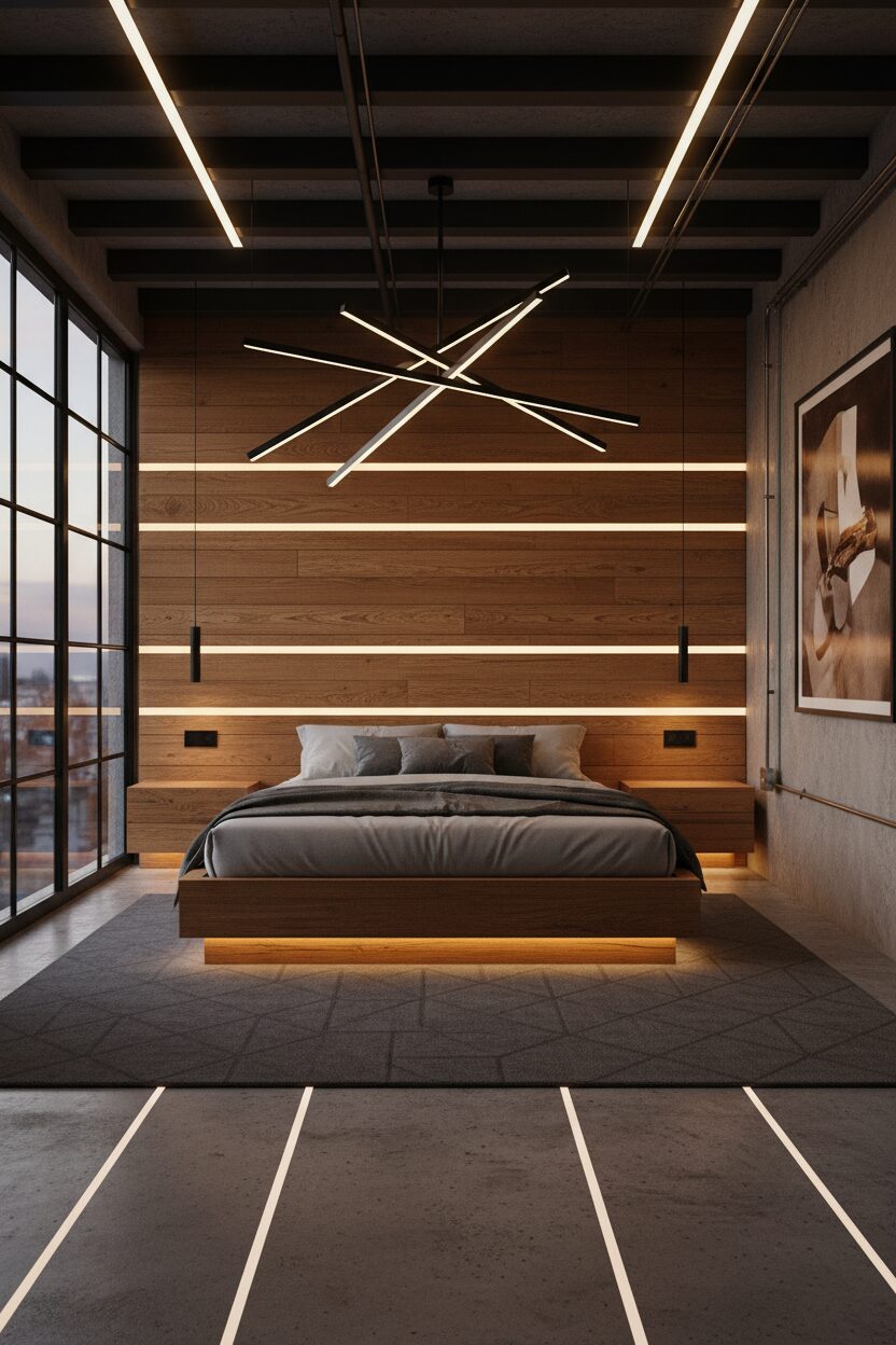 Warm Timber Accents and Linear Lighting