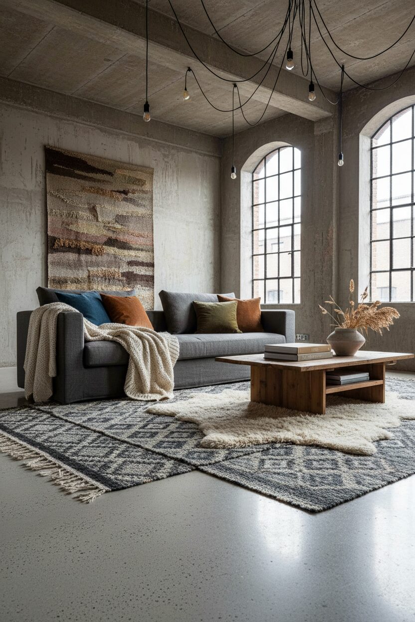 Layered Textiles on Polished Concrete