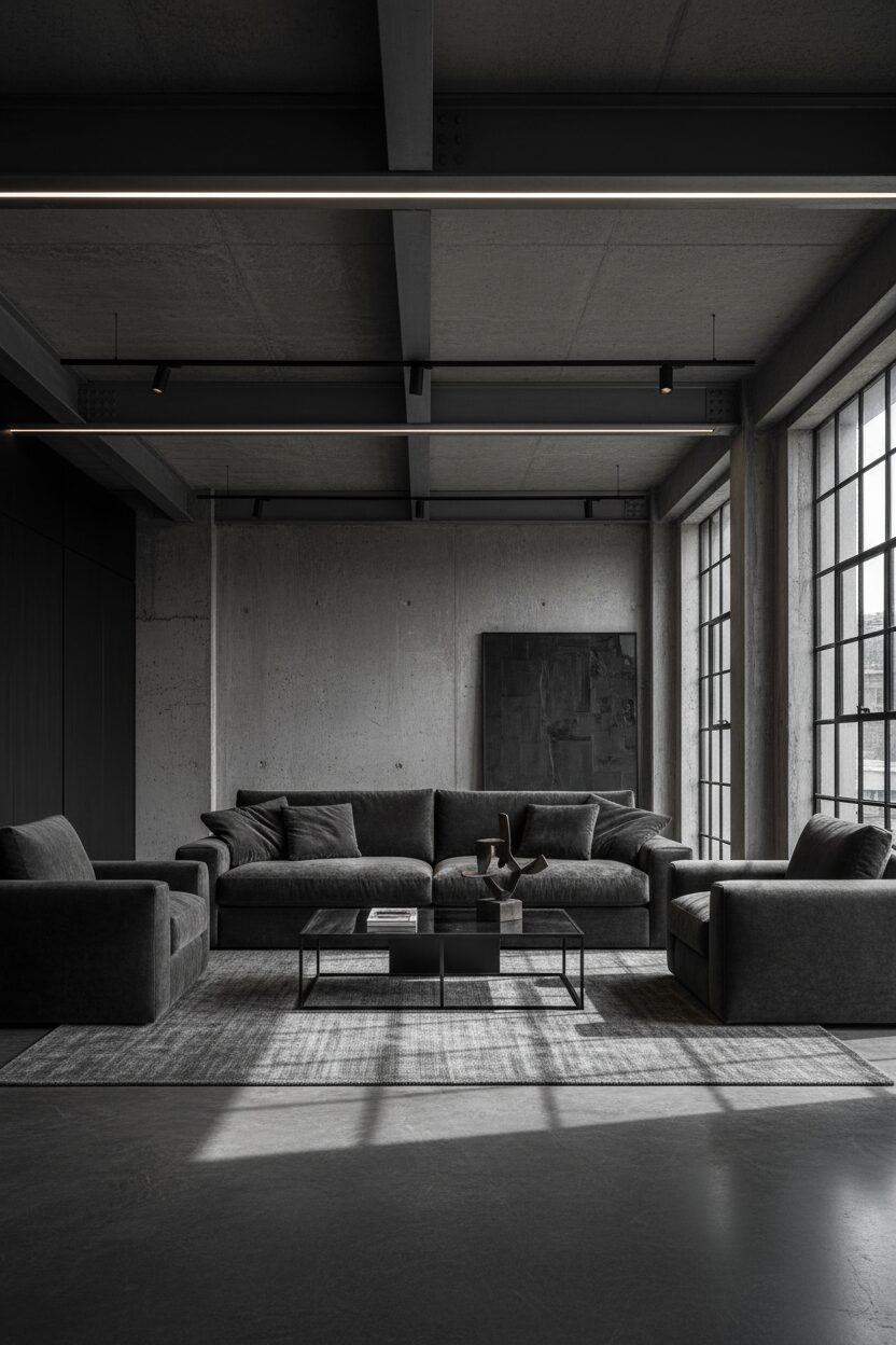 Monochromatic Charcoal Velvet Statement Seating