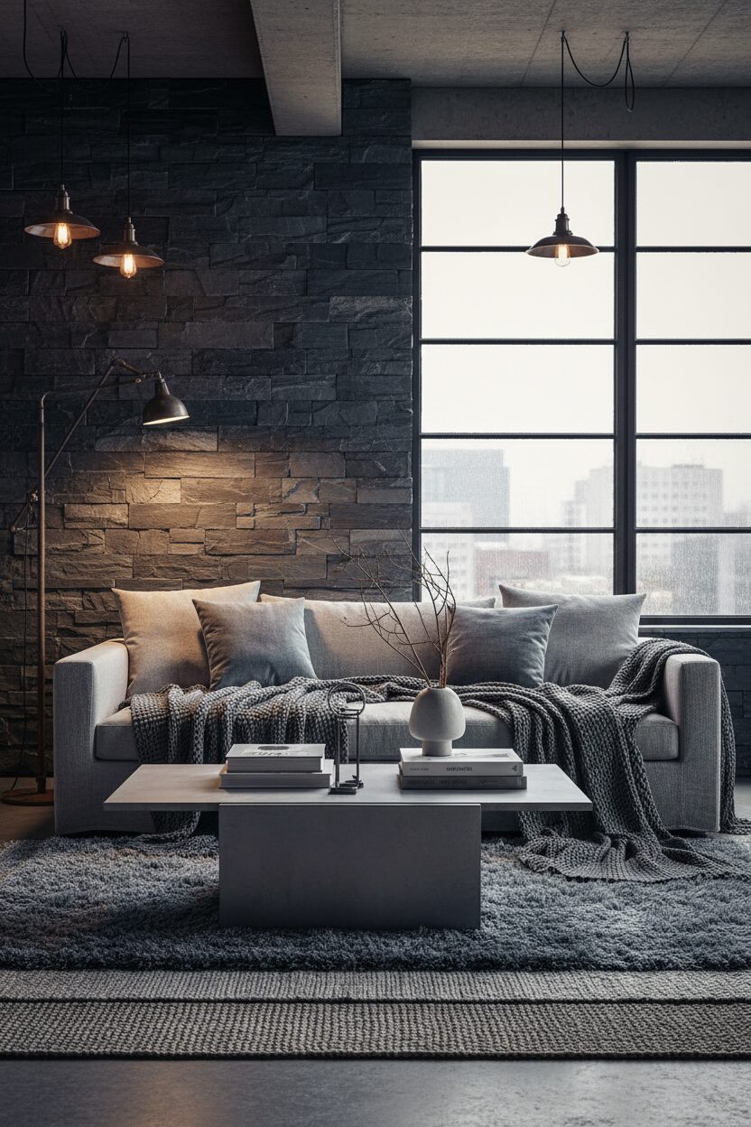 Layered Slate and Dove Gray Textiles