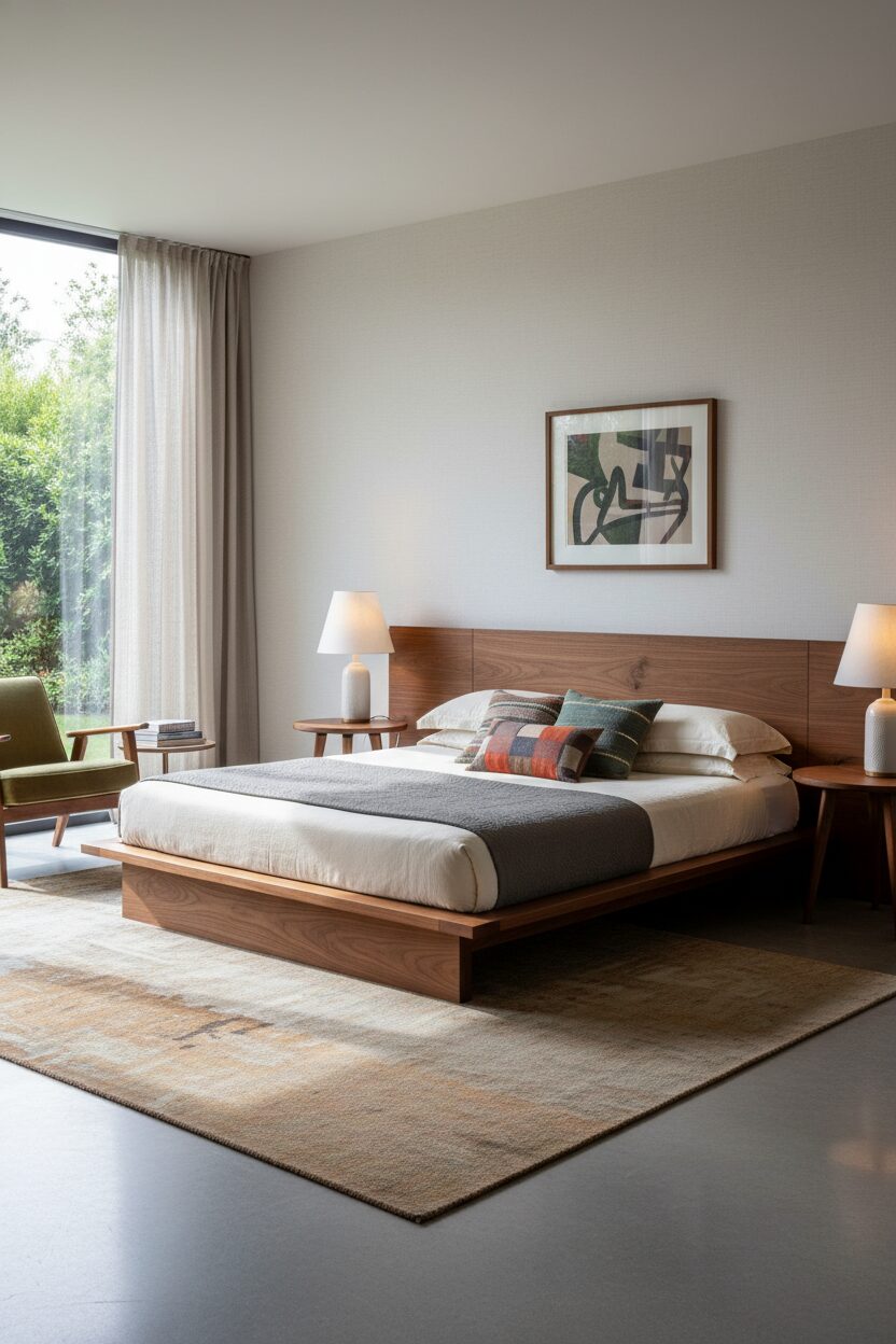 A Low Walnut Bed Frame