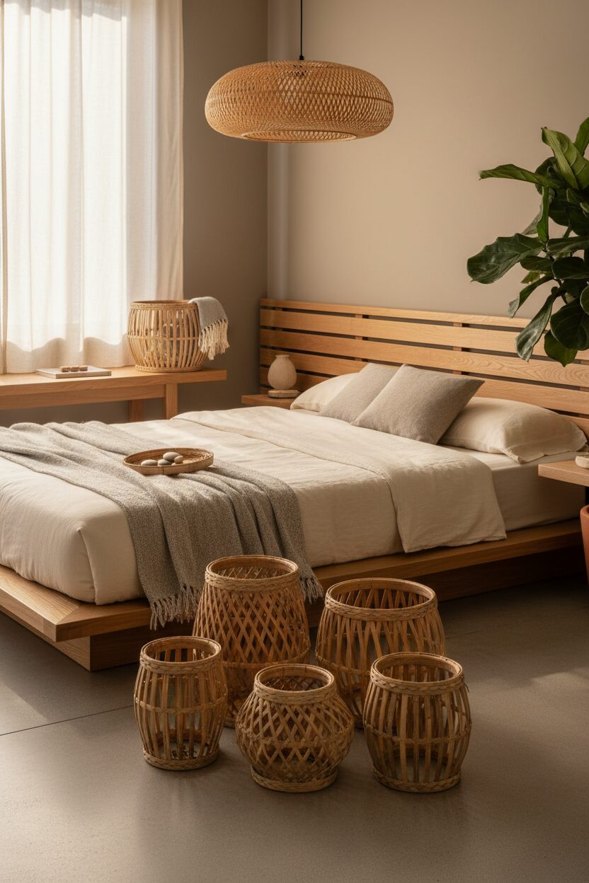 5. Use Woven Bamboo Baskets