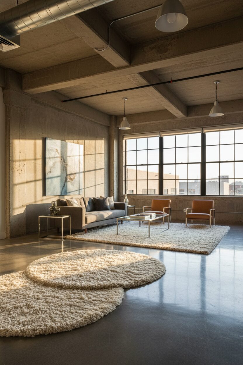 Shiny Concrete Floors and Soft Rugs
