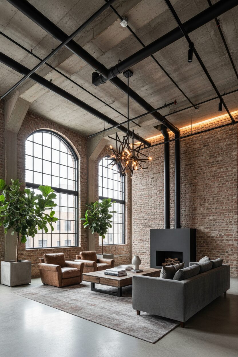 Exposed Black Pipes and High Ceilings