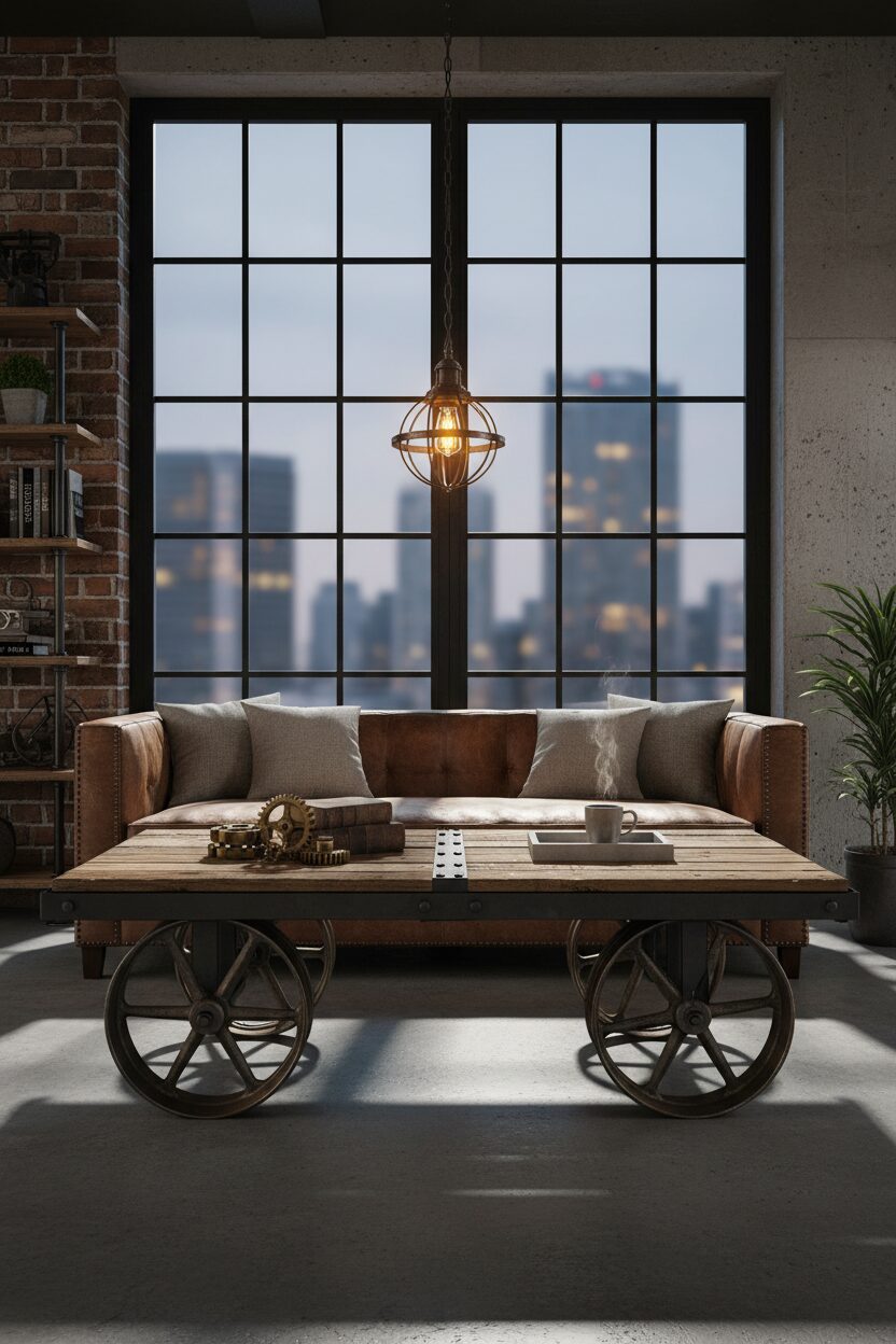 Coffee Table with Metal Wheels