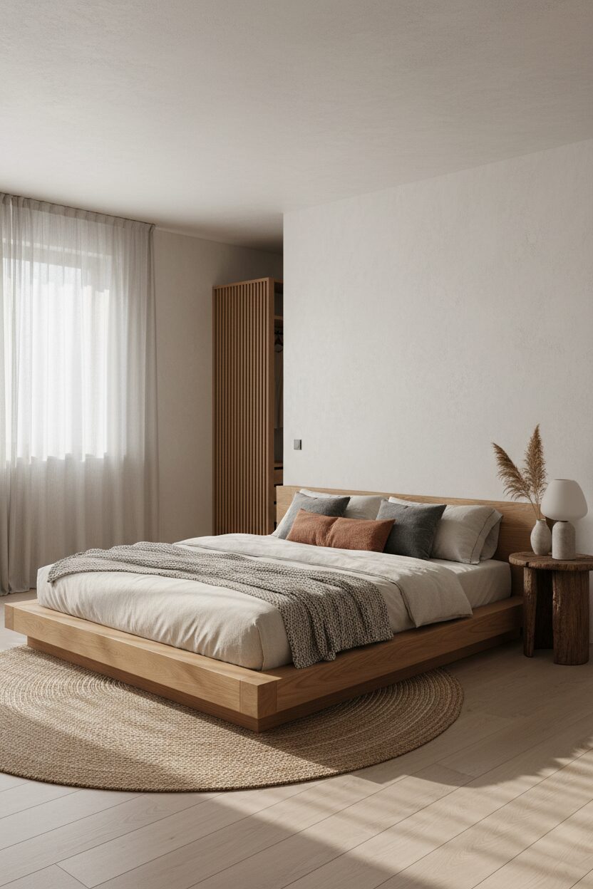 The Low Wooden Platform Bed