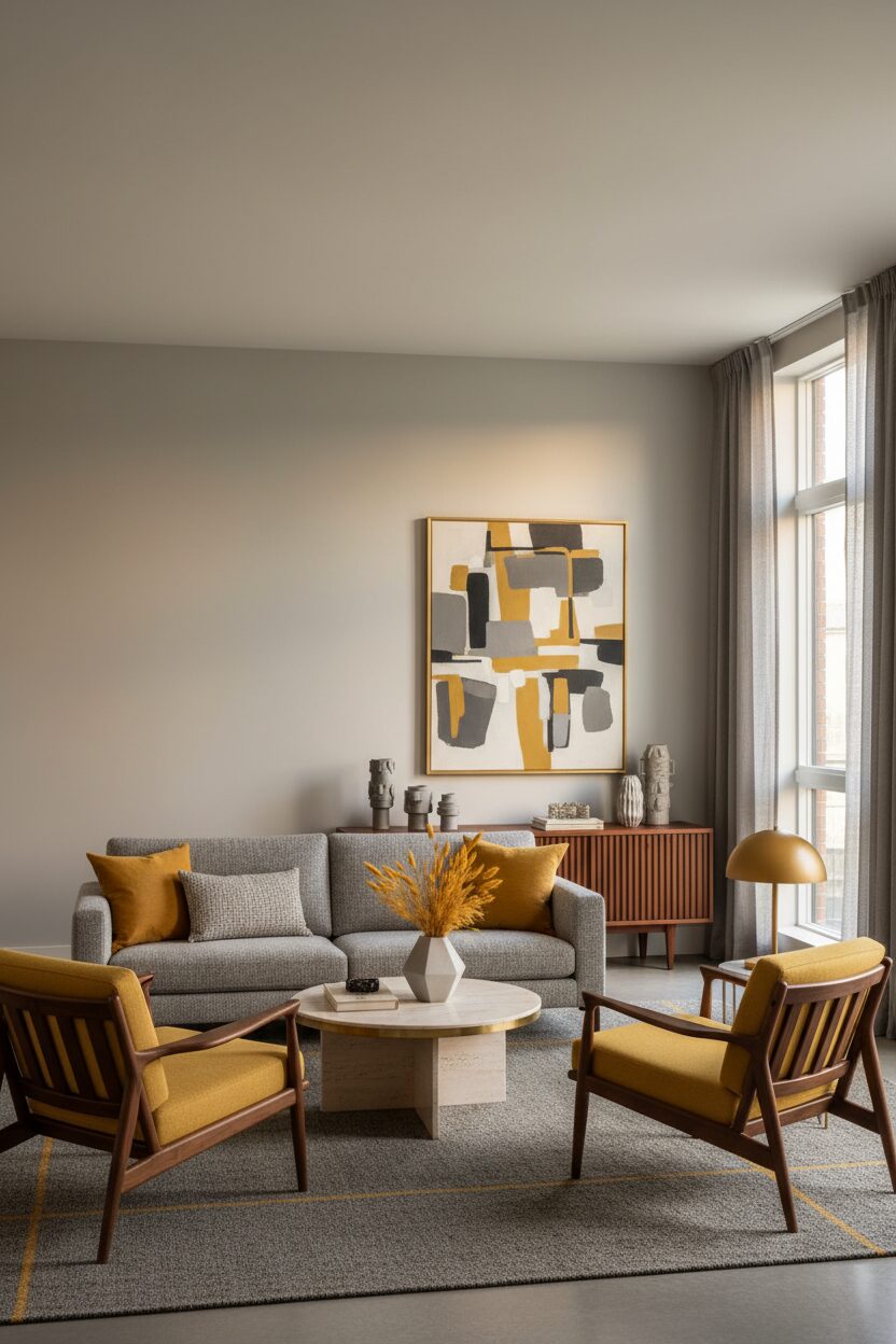 Soft Grey with Mustard Yellow Accents