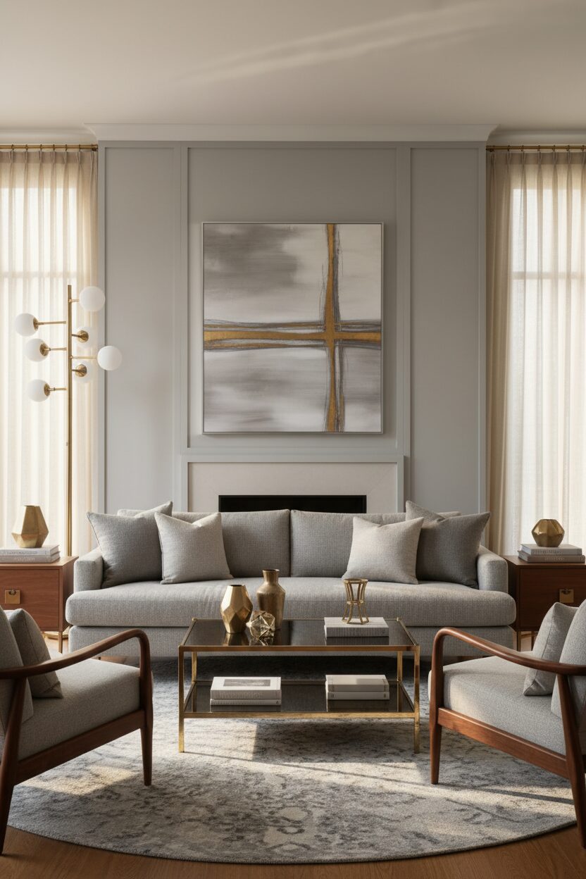 Soft Grey Linen and Shining Brass