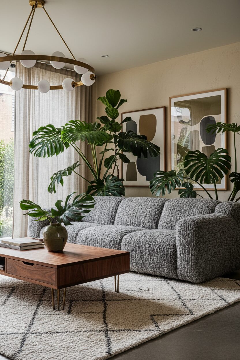 Chunky Grey Wool with Big Green Leaves