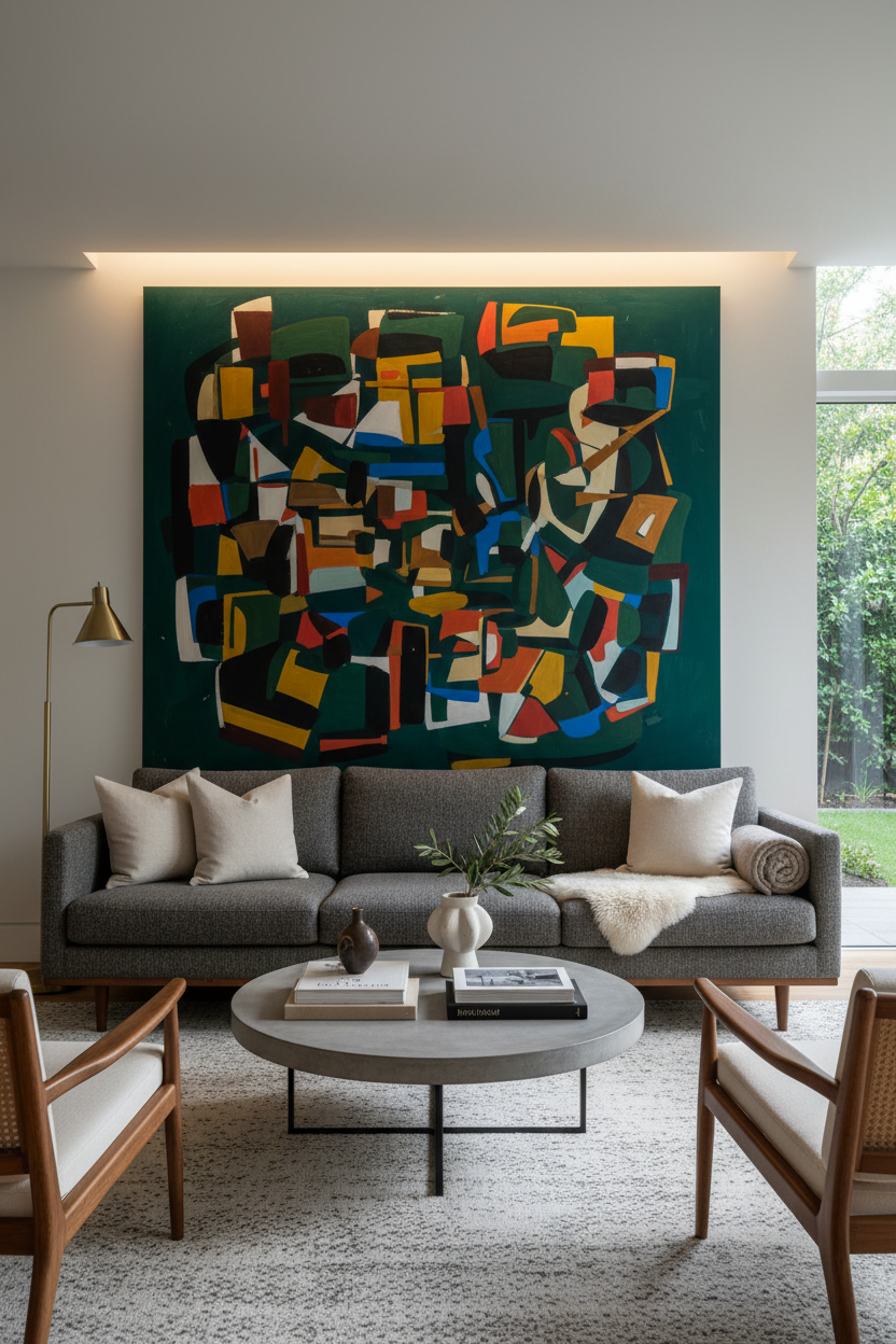 Tweed Grey Sofa and Bold Wall Art