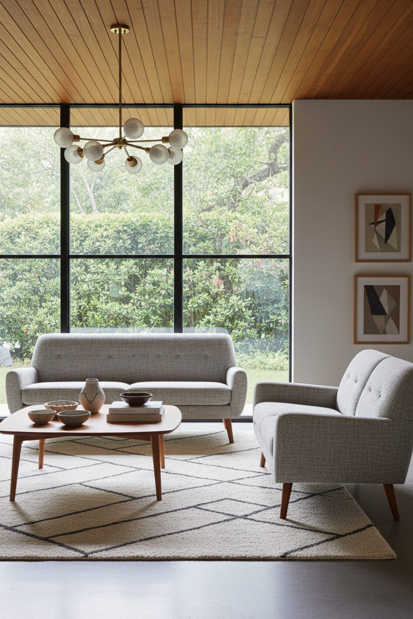 Light Grey Fabric with Warm Oak Legs